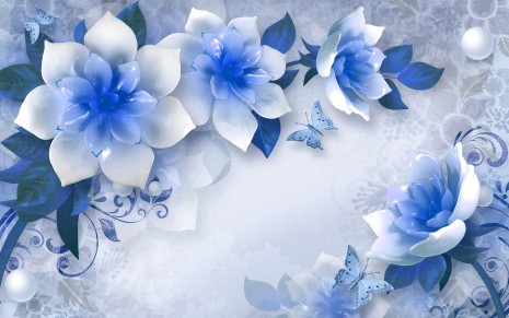 Фотообои синие фарфоровые цветы